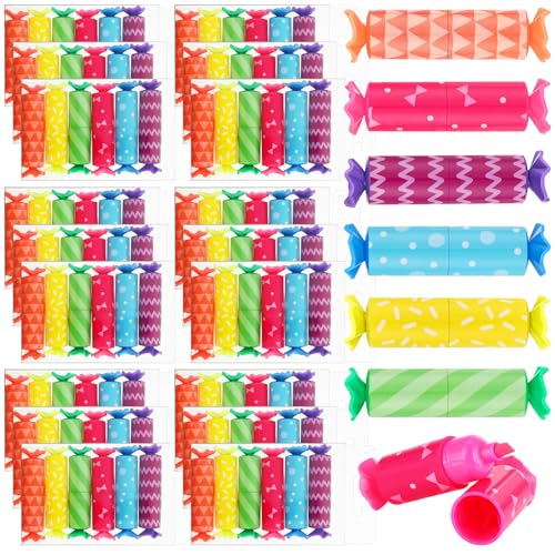 Teling 144 Pcs Mini Highlighters Bulk for Goodie Bags, 6 Colors Candy Shaped Pastel Highlighter Pens with Geometry Patterns, Party Favors, Classroom Prizes, Teacher Rewards, Birthday Gift Bag Stuffers - style: Geometry
