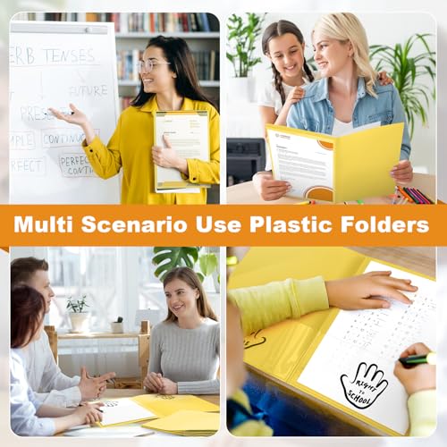 Henoyso 24 Pcs School to Home Folder with Pocket Plastic Heavy Duty Clipboard Folder with Clear Front Pocket Homework Take Home Folders for School Students Parent Teacher Communication(Yellow) - color: Yellow