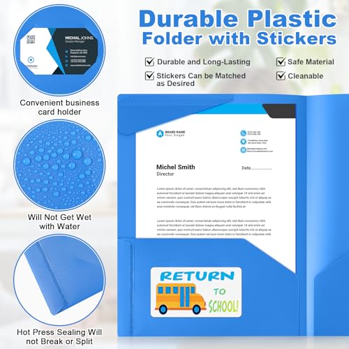 Henoyso 24 Pack Take Home Folders with 2 Pockets and Tabs, Plastic Classroom Communication Homework Folder School-to-Home with Clear Front Pocket for Students Parent Teacher Connector (Blue) - color: Blue