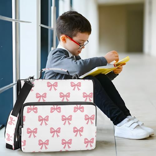 Zipper Binder Bag 3 Ring File Folder Portfolio Organizer Zippered Binder Bags with Strap Fits Laptop Women Men - color: 41-pink Bow White