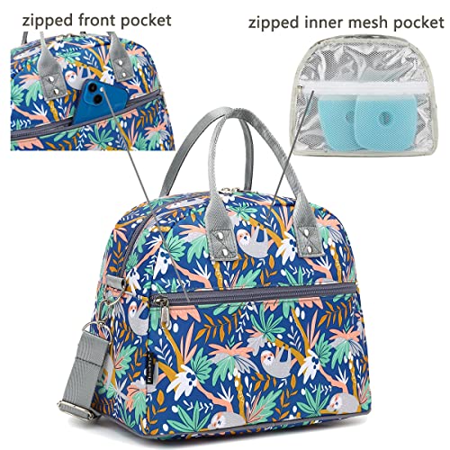 FlowFly Insulated Lunch Bag With Shoulder Strap for Women, Men, and Kids, Large and Reusable, Handle, Freezable Work and School Travel Tote and Meal Prep Organizer,Sloth - color: Sloth