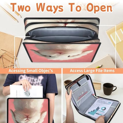 Rabbit Pink Zipper Binder, 3 D-Ring Expanding File Folder with Handle & Adjustable Shoulder Strap, 400 Sheets Capacity Multi-Pocket Organizer for 13 Inch Laptop - color: Rabbit Pink