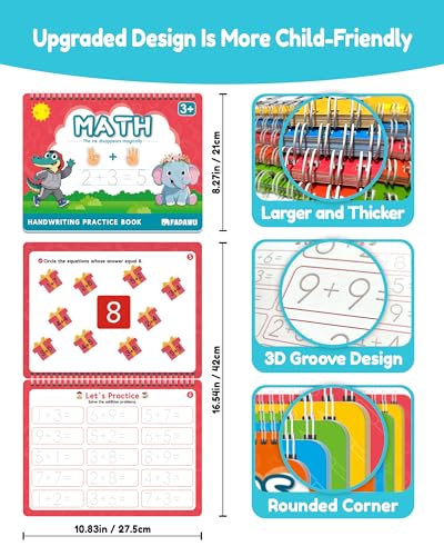 Magic Grooved Writing Practice Books for Kids, Large Grooved Handwriting Copybook, Reusable Learn to Write Number Letter Preschool Tracing Workbook for Kids Ages 3-8, Birthday Gifts Toys
