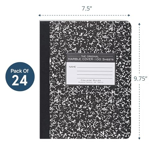 ROARING SPRING Hard Cover Composition Notebook, 24 Pack, Black Marble Comp Book, 9.75″ x 7.5″, College-Ruled with Margin, 100 Sheets (200 Pages) - size: 9.75" x 7.5", style: 24 Pack - College-Ruled - 100 Sheets - Black Marble