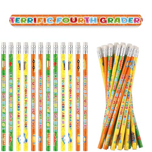 Tenceur Fourth Grade Pencils, 48 Pcs 4th Graders Pencils with Erasers, 3 Motivational Designs, Welcome to Fourth Grade Student Gifts from Teacher, Classroom Rewards Back to School Supplies - color: 4th Graders