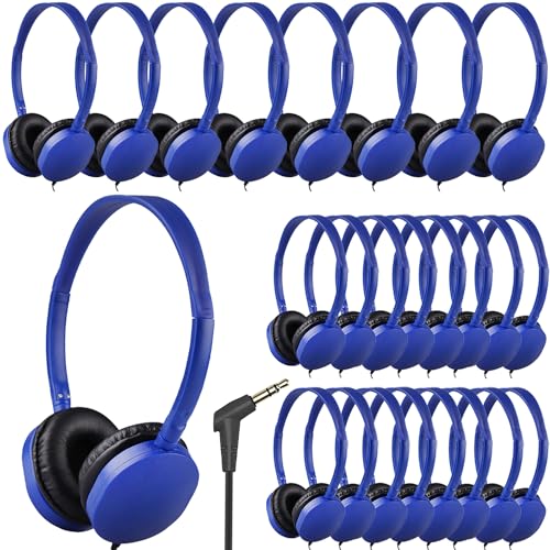 25 Pack Bulk Headphones for Kids Classroom School Students, Wholesale Wired Durable On-Ear Headphones for Children Teen Boys Girls Toddler Adult(Blue, 25 Pack)