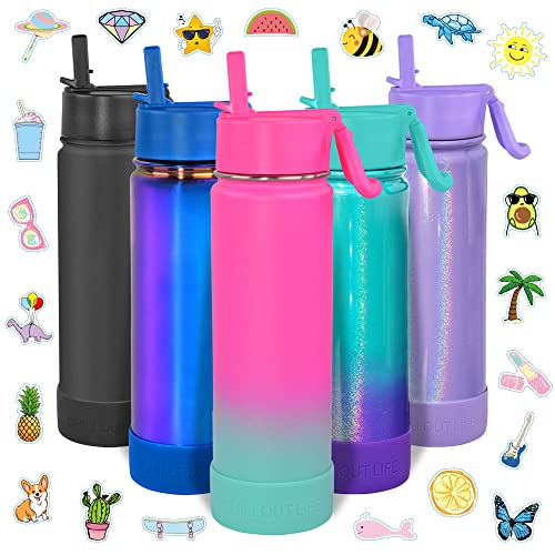 CHILLOUT LIFE 22oz Insulated Stainless Steel Water Bottle with Leak Proof Straw Lid & 144 Stickers - color: Frozen Slushy, style: 22 oz