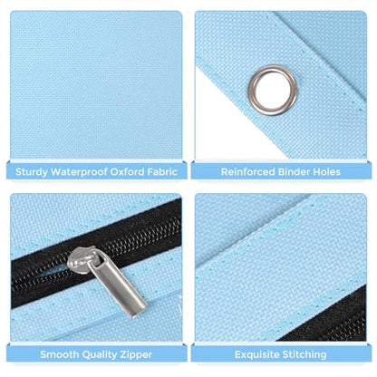 SKYDUE Binder Pencil Pouch for 3 Ring Binder, 3 Compartment Zipper Case, Large Capacity Pen Organizer with Clear PVC Window for School Supplies, Students, Kids & Teachers - color: Skyblue