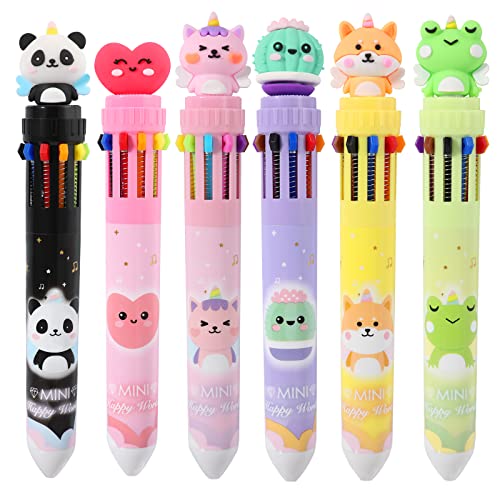 Multicolor Ballpoint Pen 0.7 mm, 10-in-1 Colored Pens Fine Point Retractable Cute Cartoon Animal Ballpoint Pens for School Office Supplies Students Kids Birthday Gifts, 6 Pack - color: Animal