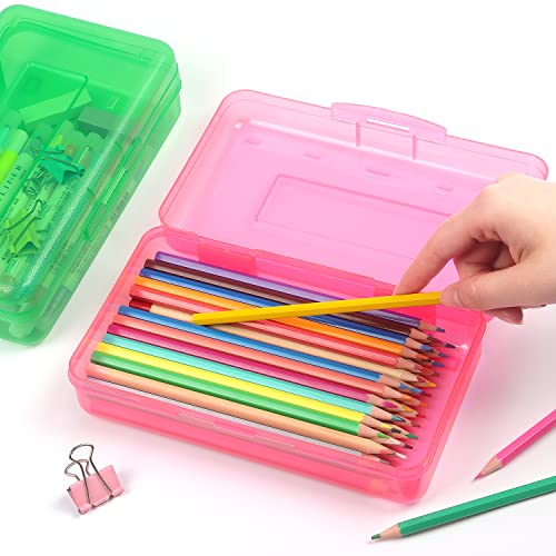 Tamaki 1 Pack Plastic Pencil Box Large Capacity, Pink | Clear Boxes with Snap-tight Lid Stackable Design and Stylish Office Supplies Storage Organizer - color: Pink