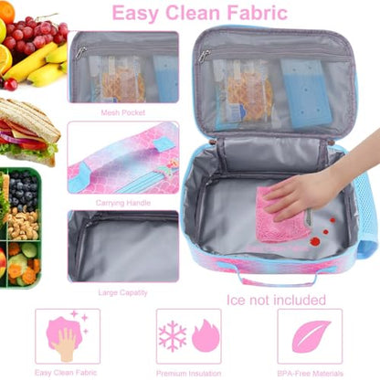 RHCPFOVR Kids Lunch Bag - Insulated Lunch Box for Boys Girls,Washable Lunch Bag and Reusable Toddler Leak-proof Lunchbox for School and Daycare - color: Blue and Pink Mermaid Tail