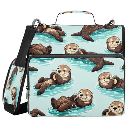 Cute Sea Otters Zipper Binder for School with Shoulder Strap & Extra Pockets - 1.5 Inch 3-Ring Binder Holds 500+ Sheets, Textbooks, Laptop - color: Cute Sea Otters