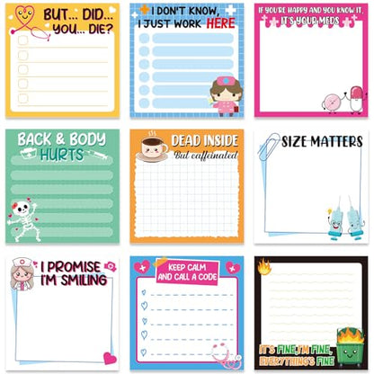 Funny Nurse Sticky Notes Gifts, 9 Pack Nursing Notepads 3x3 Inch, Fun Medical Self-Adhesive Memo Pads Work Gag Gifts for Hospital, Sarcastic Schedules Diary Office Supplies (450 Sheets) - style: Funny Nurse