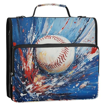 Baseball Zipper Binder with Shoulder Strap, 500 Sheets Capacity, Multiple Pockets 1.5Inch 3 Ring Zipper Binder - color: Baseball
