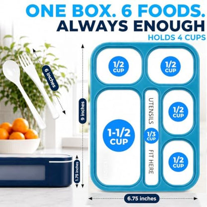 kinsho Lunch Boxes for Kids Boys Teens - Bento Box Set with Insulated Bag and Ice Pack, 6 Compartment Leak Proof Food Container, BPA-Free, Microwave Safe, Ideal for School & Work, Blue + Navy - color: Blue + Navy