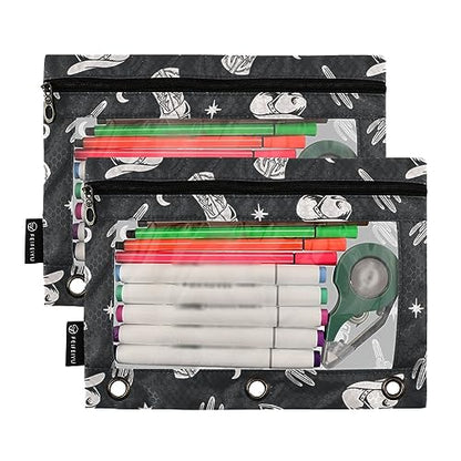 Fisyme Western Cactus Cowboy Pencil Pouch for 3 Ring Binder Pencil Case Pencil Bag Zipper Pouch with Clear Window for Office Supplies, 2 Pack - color: multi-6