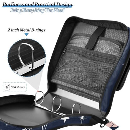 3 Ring Zipper Binder with Shoulder Strap Plant 2 Inch Zippered Binder Bag 500 Sheet Capacity Multi Pockets for School Supplies - color: Multi2