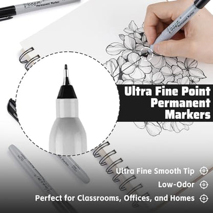 VEESA Permanent Markers Ultra Fine Point (0.4mm), Black, 60 Count | 1 Second Quick Drying, Waterproof, Fade-Resistant - size: 1 Count (Pack of 60)