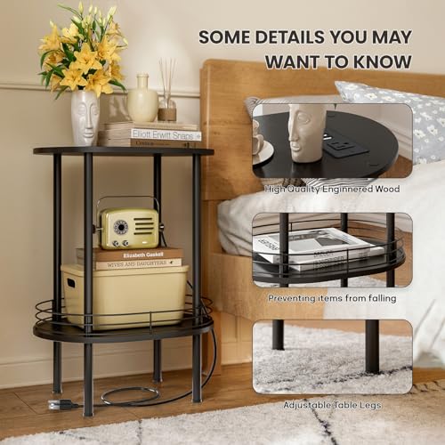 DGSANDGO Side Table with Charging Station,Side Tables Living Room,Nightstand with USB Ports and Outlets,Samll End Table for Small Space,Living Room,Bedroom, Nursery,(1PC,Black) - color: Black Power Outlets