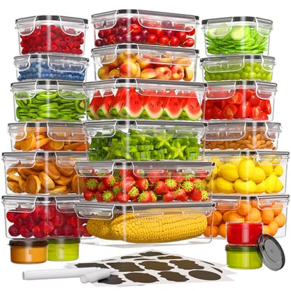 44 PCS Food Storage Containers with Lids Airtight (22 Containers & 22 Lids), Leak proof Meal Prep Container Set for Kitchen Storage, BPA-free, PVC-free Plastic, Microwave/Dishwasher Safe, Labels & Pen - color: 44 Piece