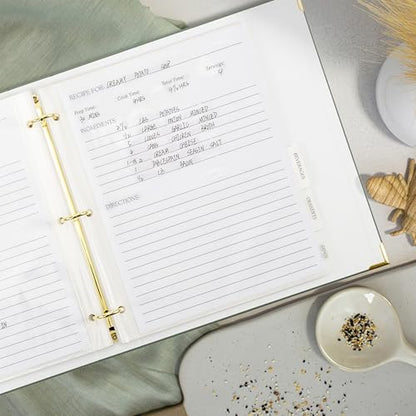 Aesthetic 8.5" x 11" Recipe Binder with Waterproof Cover - The Perfect Recipe Book with Plastic Sleeves to Write in Your Own Recipes - Quality Blank Cookbook Binder, Cards incl. - color: Sage Green, size: Large - 8.5x11"