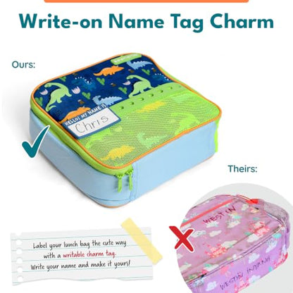 Elemental Insulated Lunch Bag for Kids, with Water Bottle Pocket & Charm Band, Fits Lunch Box, Lunch Bag for School to Keeps Food at Optimal Temperature, 3L - Dinosaur - color: Green