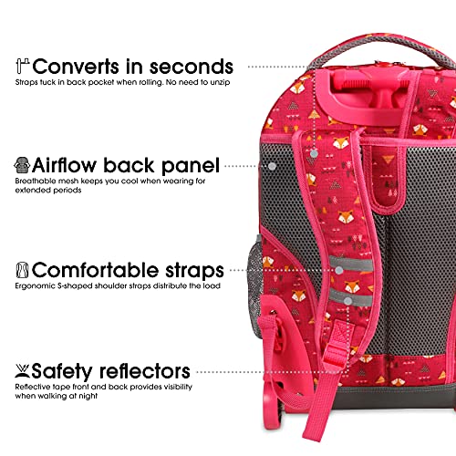 J World Sunrise Kids Rolling Backpack with Wheels for Girls Boys, Roller Bookbag for School, 18 x 13 x 9 Inches, Fox - color: Fox