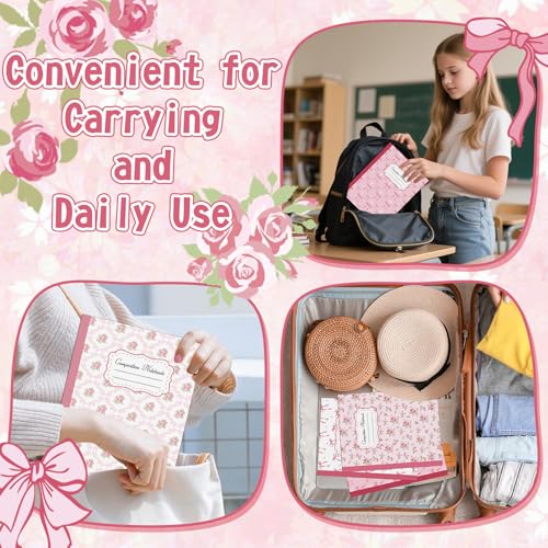 6 Pack Pink Bow Composition Notebooks, Preppy Cute Coquette Notebook,9-3/4 x 7-1/2" Aesthetic College Ruled Journal Back to School Teacher Gifts First Day of School Favors, 110 Pages - color: Pink
