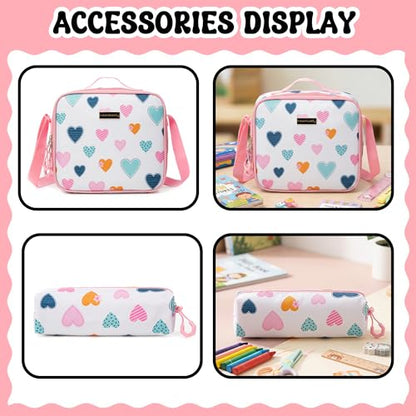 Rolling Backpacks for Kids Backpack for Girls with Lunch Bag Pencil Case 16.5" Kids Backpack with Wheels Roller Backpacks for Girls - color: Baiseaixin