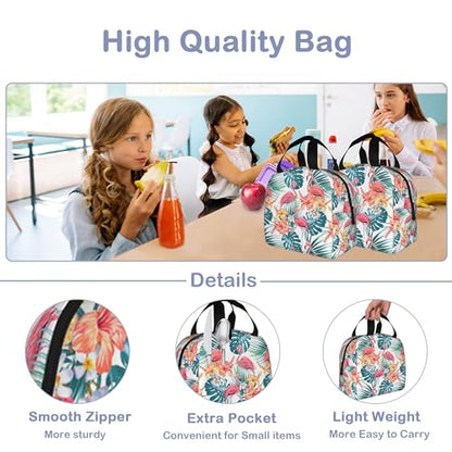 Pink Flamingo Palm Leaves Hibiscus Flower, Tropical Flowers Insulated Lunch Bag Reusable Lunch Box Women Men,Cooler Thermal Meal Tote for Kids School Student Picnic Office Work - color: Pink Flamingo Palm Leaves Hibiscus Flower, Tropical Flowers