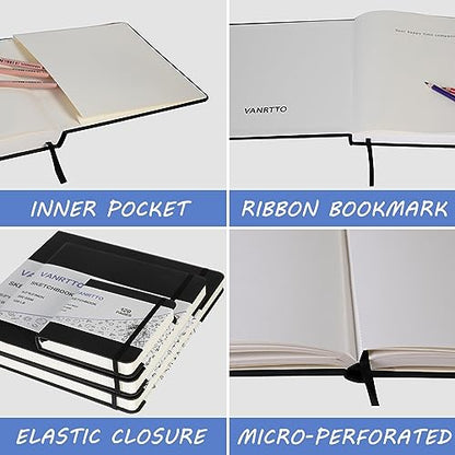 Vanrtto Hardcover Square Sketch Book, Mixed Media Sketchbook 8x8 Inch | Hardcover Square Sketchbook 120lb/200GSM Sketchbook Drawing Paper for Watercolor Mixed Media, 60 Sheets/120 Pages Sketch Pad - size: 8*8 INCH
