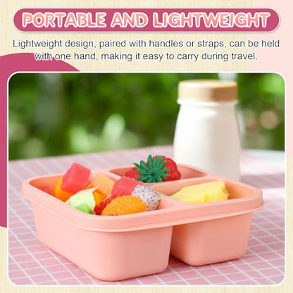 Honeydak 5 Pack Snack Containers 3 Compartment Bento Snack Boxes Divided Meal Prep Containers with Lids Reusable Adults Lunch Food Storage Box for School Work Travel(Pink Brown) - color: Pink Brown