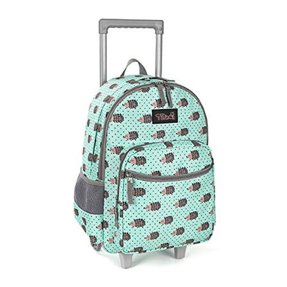 Tilami Rolling Backpack 18 inch Double Handle Wheeled Laptop Boys Girls Travel School Children Luggage Toddler Trip, Hedgehog - color: Hedgehog Green