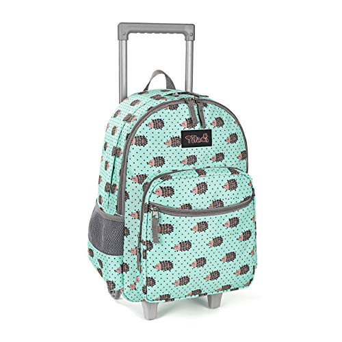 Tilami Rolling Backpack 18 inch Double Handle Wheeled Laptop Boys Girls Travel School Children Luggage Toddler Trip, Hedgehog - color: Hedgehog Green