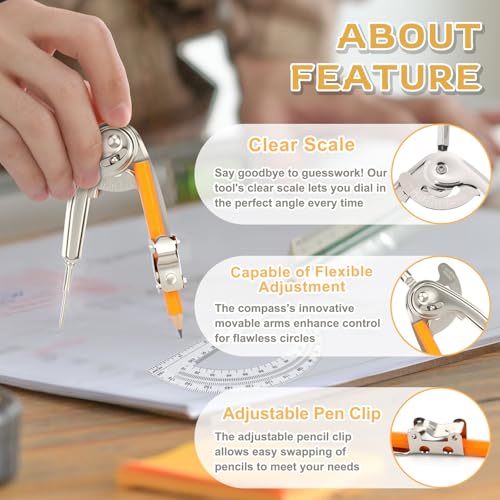 Mototo 30-PCS Geometry Tool Set, Math Compass for Geometry and 6 Inch Protractor Set Include Metal Compass with Pencil and Clear Plastic Protractor for Student Classroom Office Woodworking Art Drawing - style: 30 Pack