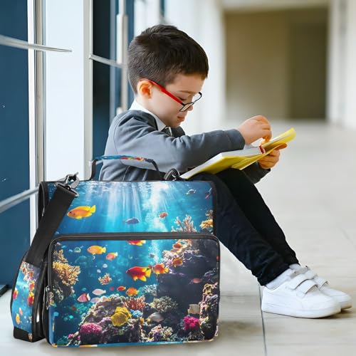 3 Ring Zipper Binder with Shoulder Strap Underwater Fish Ocean Nautical Coastal 2 Inch Zippered Binder Bag 500 Sheet Capacity Multi Pockets for School Supplies - color: Multi26