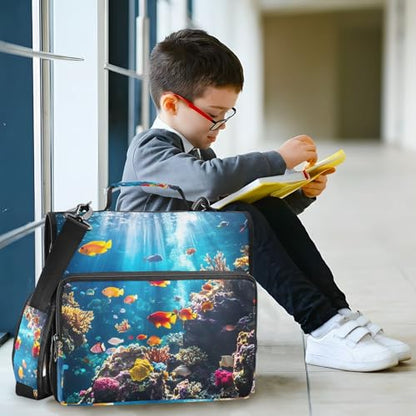 3 Ring Zipper Binder with Shoulder Strap Underwater Fish Ocean Nautical Coastal 2 Inch Zippered Binder Bag 500 Sheet Capacity Multi Pockets for School Supplies - color: Multi26