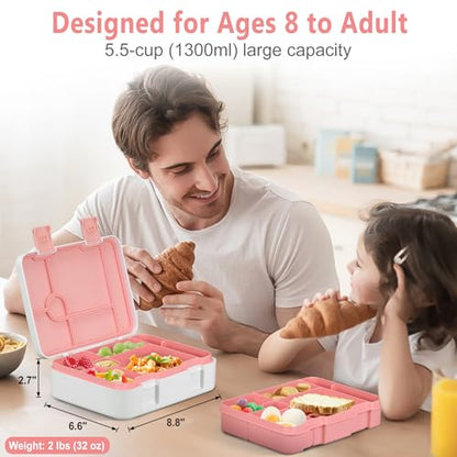 Chill Lunch Box Kids, Leak Proof Adult Bento Box with Ice Pack, 6 Compartment Lunch Container with Utensils for Girl Boy Back to School, 5.5-Cup Capacity, Dishwasher Safe, BPA Free - color: Pink-Mermaid
