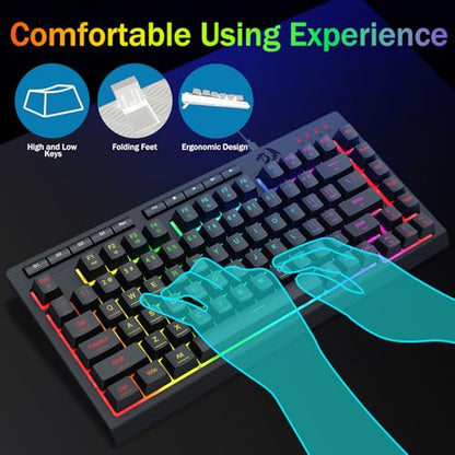 Redragon K524 Wired Gaming Keyboard, RGB Backlit, 75% Compact Quiet Membrane Keyboard with Programmable Macro and Multimedia Keys, Anti-ghosting, Spill Resistant for Win/MAC/PS/Xbox - color: Wired