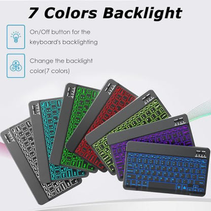 Bluetooth Keyboard for iPad, 7-Color Backlit, Rechargeable 10 inch Wireless Keyboard for iPad 10th/9th/8th Gen, iPhone,Tablet, Smartphone iOS Android Windows Computer