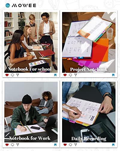 5-Subject Spiral Notebook, College Ruled, with Pocket & Tab Dividers | 200 Pages, 11" Ruler, 8.5"x11" 3PCBlack, Pocket Dividers with Tab Labels, for Writing Journal, Home, Office & School Supplies - color: 3PackBlack