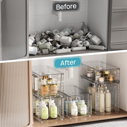 Vtopmart 6 Pack Clear Stackable Storage Drawers,Easy to Assemble Bathroom Organizers and Storage with handles,Plastic Drawers for Kitchen Pantry,Cabinet,Under Sink Organization - style: 2 Large+2 Medium+2 Small