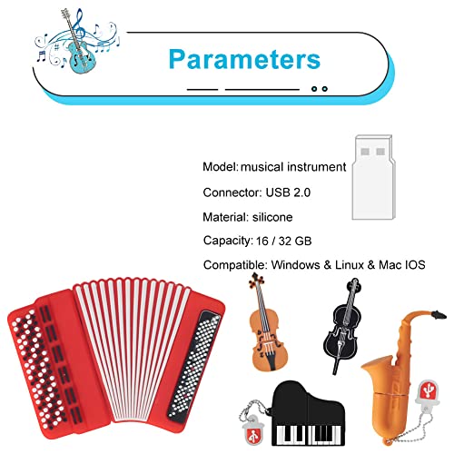 16GB USB Flash Drive Pack of 5 Pcs, BorlterClamp Thumb Drives Memory Stick with Cute Musical Instruments Pattern, USB Drive Gift for Students, Teachers and Kids - color: Musical Instruments Pattern 16GB*5