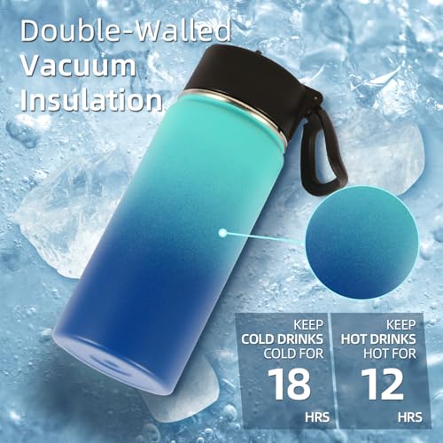 Volhoply Kids Insulated Water Bottle with Straw,16oz Stainless Steel Cold Water Bottles for School,BPA-Free Metal Wide Mouth Cups with Handle,Reusable Double Wall Vacuum Sport Flask(Green Blue,1) - color: Green Blue