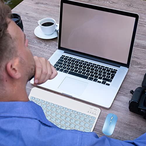 Bluetooth Wireless Keyboard and Mouse Combo,Ultra-Slim Ergonomic Small Rechargeable Bluetooth Keyboard Mouse Gift for Men Women Boy Girl Apple iPad iPhone Samsung Tablet Phone Android PC Computer Mac - color: Blue 2