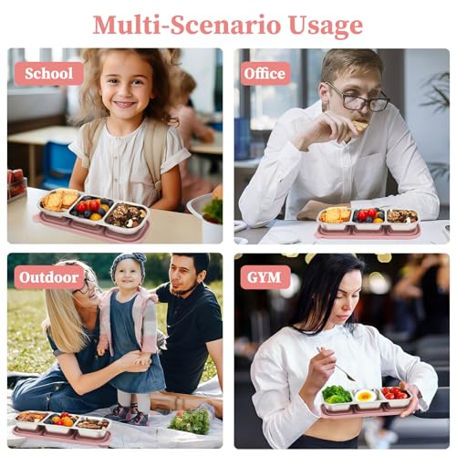 3 Compartment Stainless Steel Snack Containers. | Reusable Snackle Box Container with Leakproof Lids Metal Bento Lunch Boxs Food Storage Containers for Travel Picnics Office - color: 01-PI