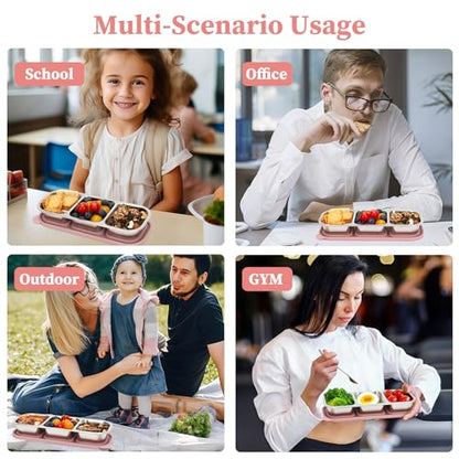 3 Compartment Stainless Steel Snack Containers. | Reusable Snackle Box Container with Leakproof Lids Metal Bento Lunch Boxs Food Storage Containers for Travel Picnics Office - color: 01-PI