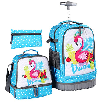 seastig Rolling Backpack 18in Wheeled Backpack with lunch bag and Pencil Case Set Roller Backpack Laptop Backpack Adults Kids