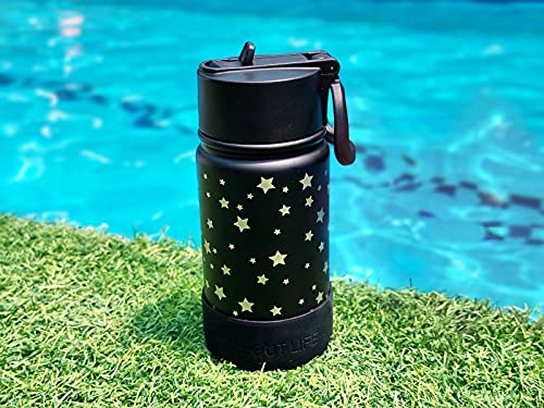 CHILLOUT LIFE 12oz Kids Insulated Stainless Steel Water Bottle with Leak Proof Straw Lid & 144 Stickers - color: Star Night Sky, style: 12 oz