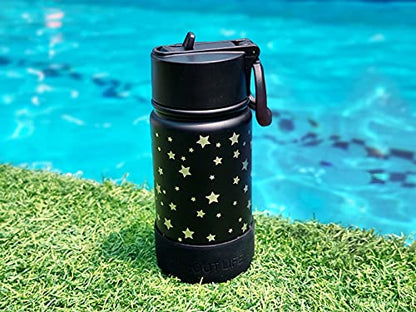 CHILLOUT LIFE 12oz Kids Insulated Stainless Steel Water Bottle with Leak Proof Straw Lid & 144 Stickers - color: Star Night Sky, style: 12 oz